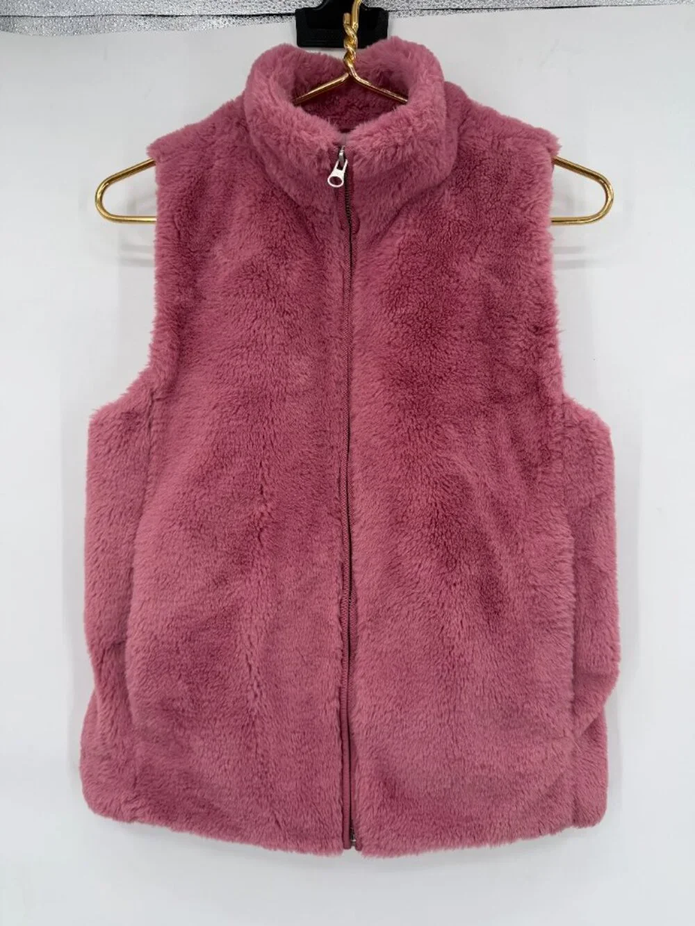 J.Crew Pink Faux Fur Teddy Fleece Zip Front Vest Women's XS Cozy Soft